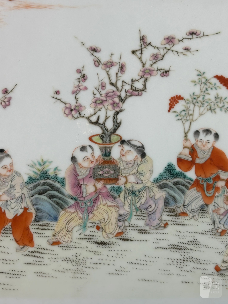 民国 粉彩婴戏图挂屏 - 图14